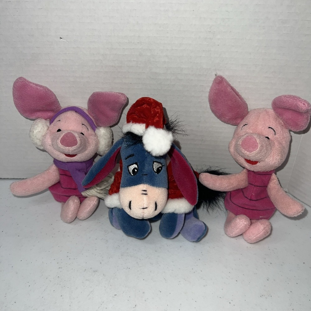 DISNEY WINNIE THE POOH SNOW BUDDY PIGLET Santa Eeyore Plush Stuffed Lot Of 3